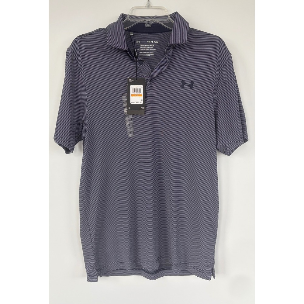 Under Armour Mens Playoff Polo‎ 3.0 Navy White Striped Golf Shirt Small  New